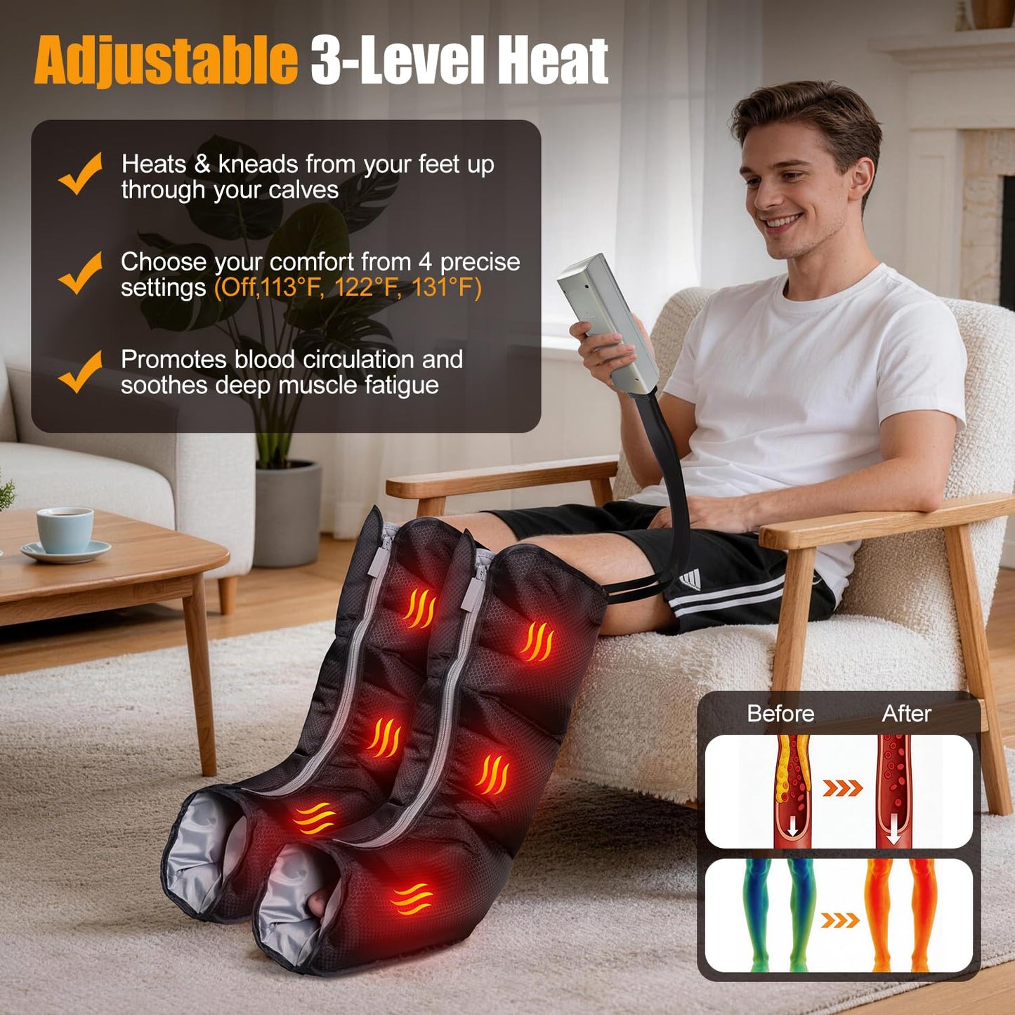 pryfey Leg Massager with Heat and Compression, Foot and Calf Massager for Circllation and Pain Relief, 12 Intensity, 6 Modes,3 Heating, Compression Boots for Muscle Recovery, Mother's Day Gifts