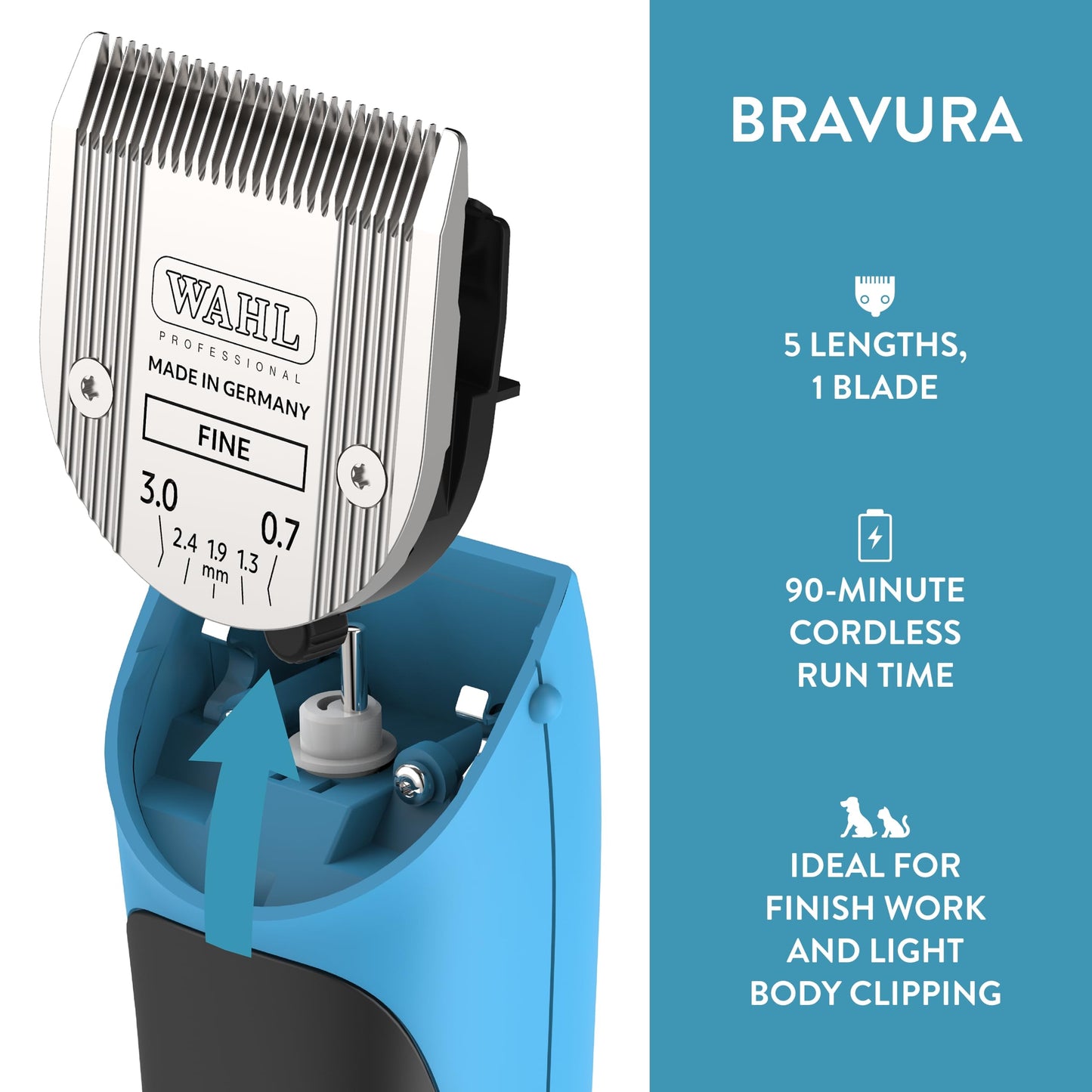 WAHL Professional Animal Bravura Lithium Ion Clipper - Pet, Dog, Cat, and Horse Corded / Cordless Clipper Kit, Turquoise (41870-0438)