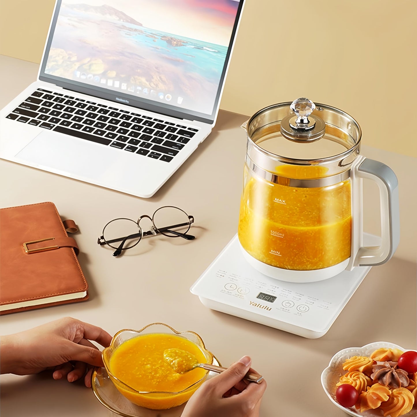 Electric Kettle,110V 1.8L/ Household Electric Health Pot with Egg Rack & Tea Infuser, 12 Functional Procedures for Fruit, Flower Tea, Touch Control Smart Glass Water Boiling with Adjustable Temp.