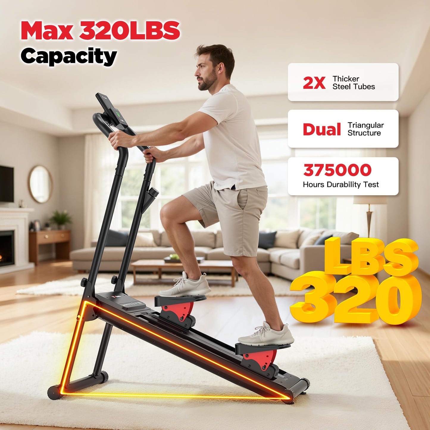 Magnetic Stair Stepper for Home, Folding Stairmaster with Resistance Adjustment, Folding Vertical Climber w/320 LBS Capacity,2 Incline Levels, 12'' Extended Pedal