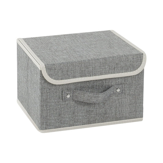 ENUMAIL Storage Boxes, Collapsible Storage Bins with Lids, Cotton and linen cloth Storage Baskets with Handle, for Books, Closet, Bedroom, Home, 10.2x7.9x6.7 in, Grey