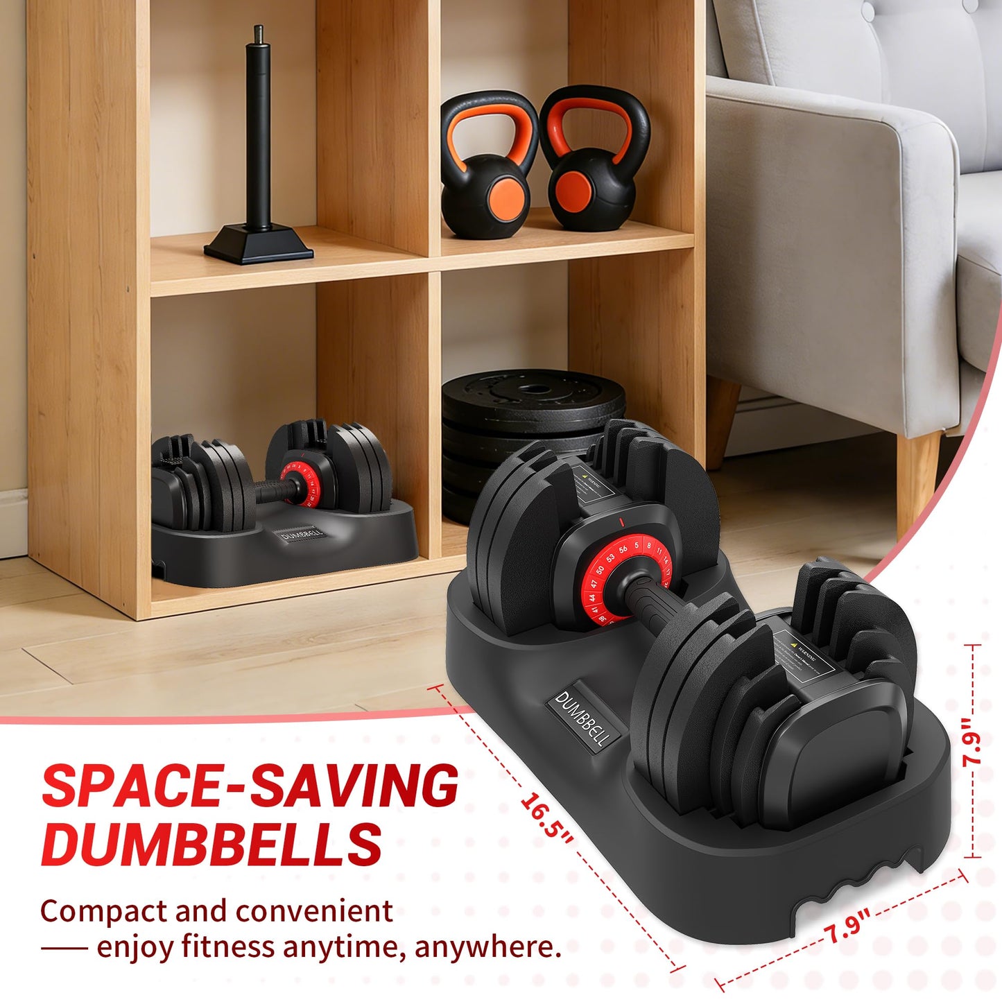 56LBS Adjustable Dumbbell Set of 2, 18-in-1 One-Hand Quick Adjust Weight Set, Anti-Slip Texture Handle, Full-Body Workout Equipment for Home Gym, Suitable for Men & Women