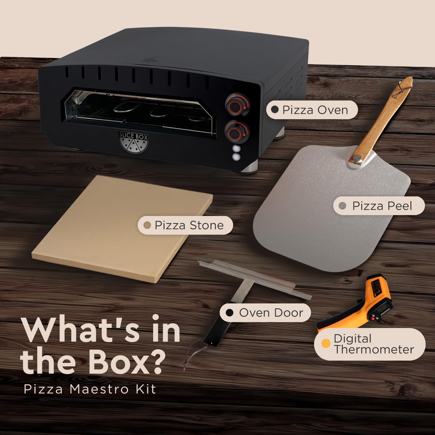 Aspect Living Slice Box Outdoor Electric Pizza Oven, Countertop Cooking, Heats Up to 750 Degrees, Digital Thermometer, Pizza Stone, and Pizza Peel Included, Perfect for Indoor and Outdoor Use - 64900