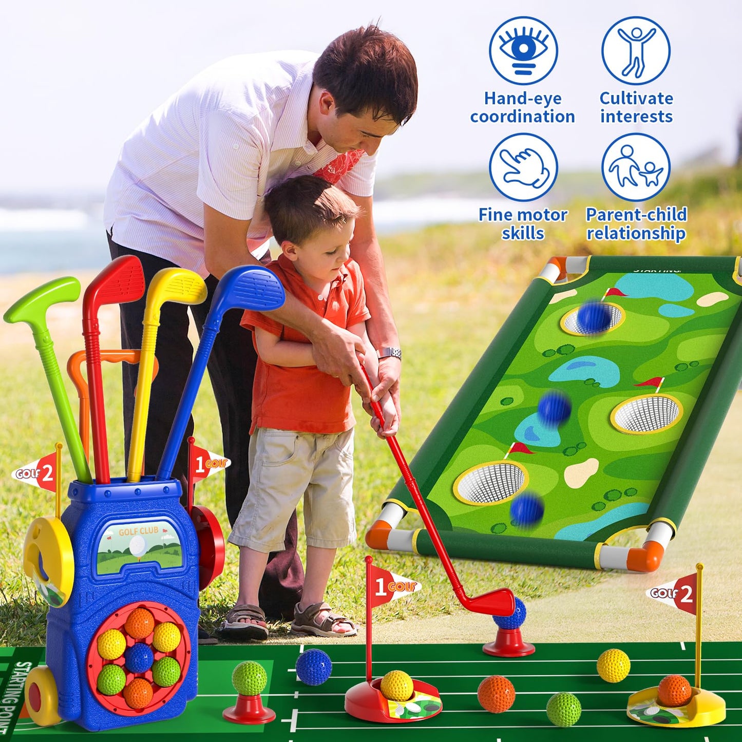 WATUDOU Toddler Golf Set Toys for Kids, Kids Toddler Golf Clubs with 7 Balls, Putting Mat & Golf Board, Toys Gifts for 3 4 5 6 Year Old Boys, Christmas Birthday Gifts for 3 4 5 6 Year Old Boy Kids