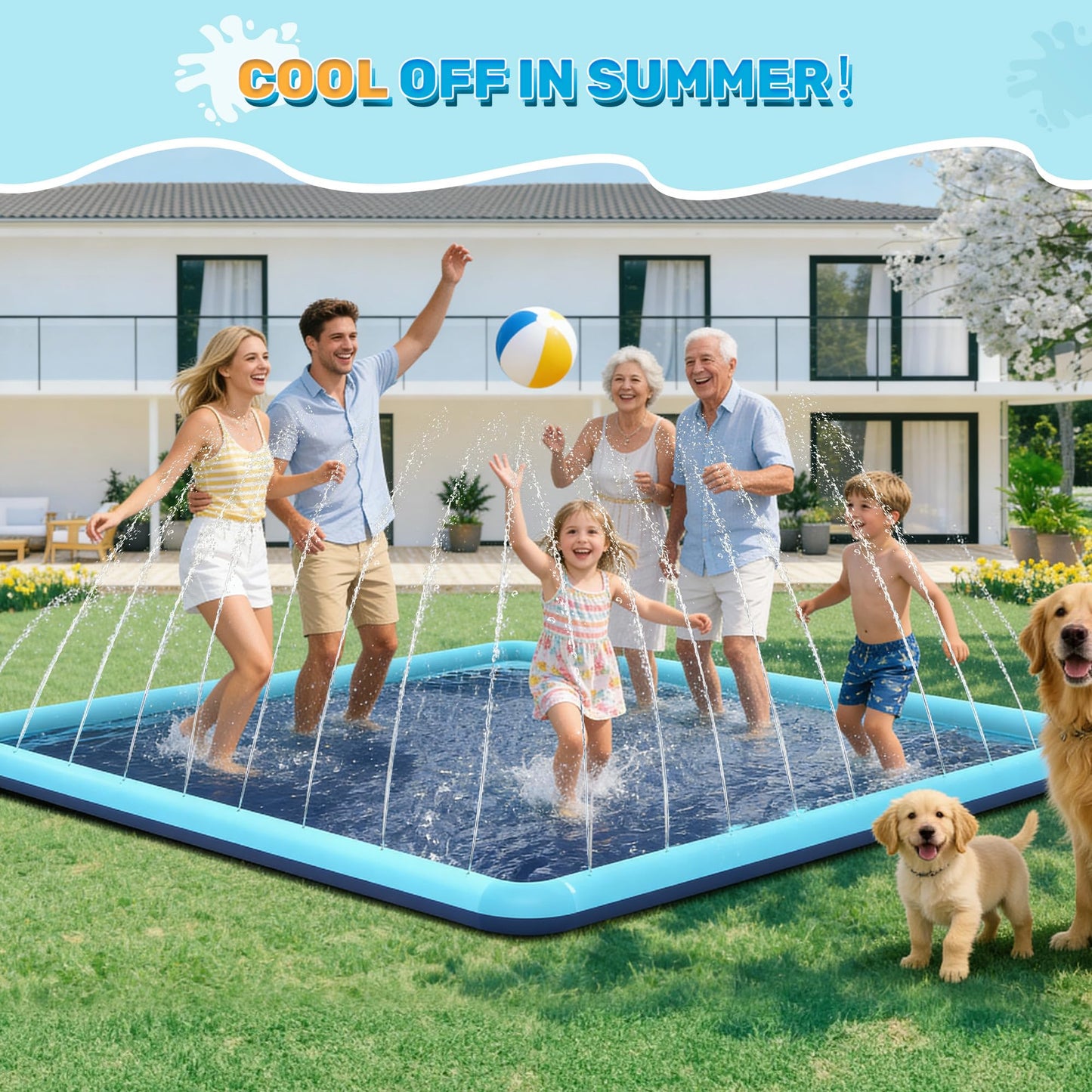 Bilibara 17 FT Gaint Splash Pad for Dogs, Non-Slip Splash Pads for Toddlers 3+, Heavy Duty Thickened Sprinkler Pool Summer Outdoor Water Toys for Backyard, Teal