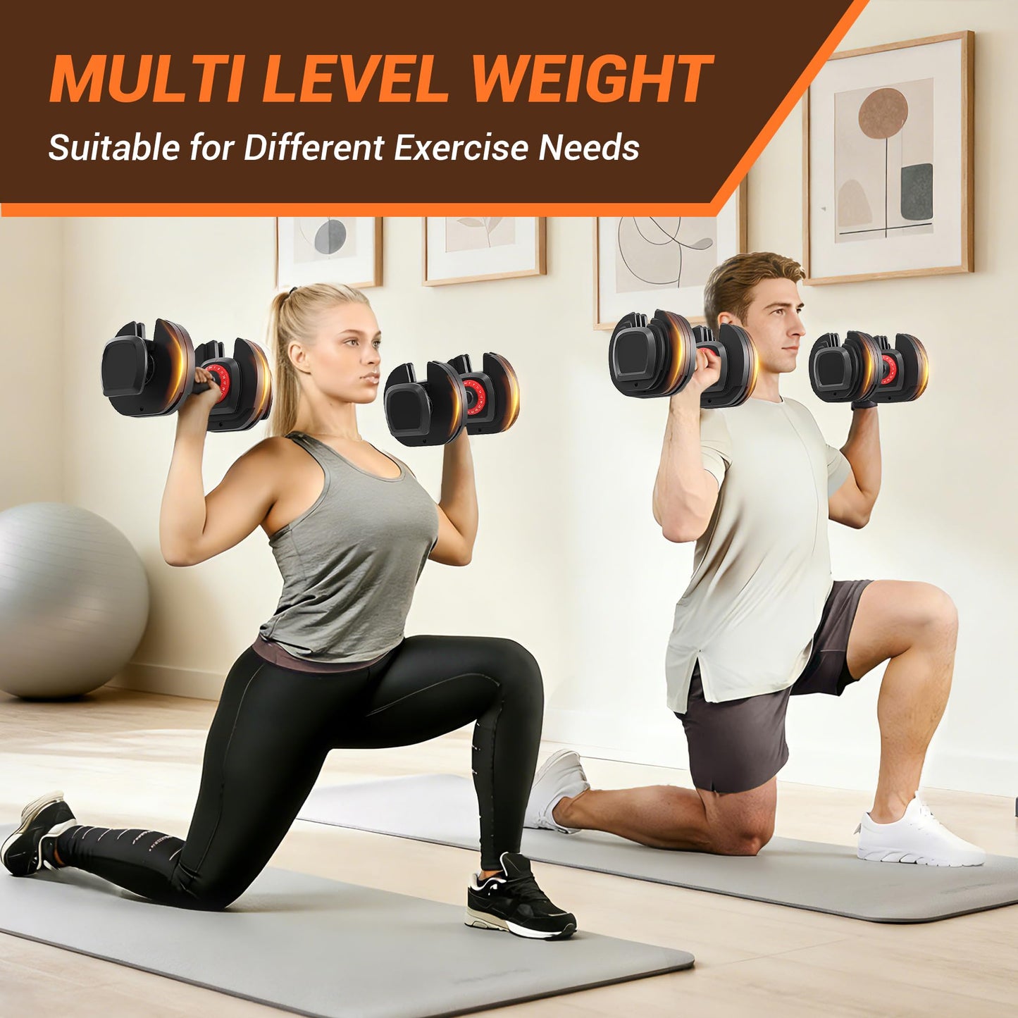 Adjustable Dumbbell Set. 56LBS Free Weight Dumbbell. Fast Adjust Weight Set with Anti‑Slip Handle & Storage Tray. Ideal for Home Gym Strength Training Fitness Equipment
