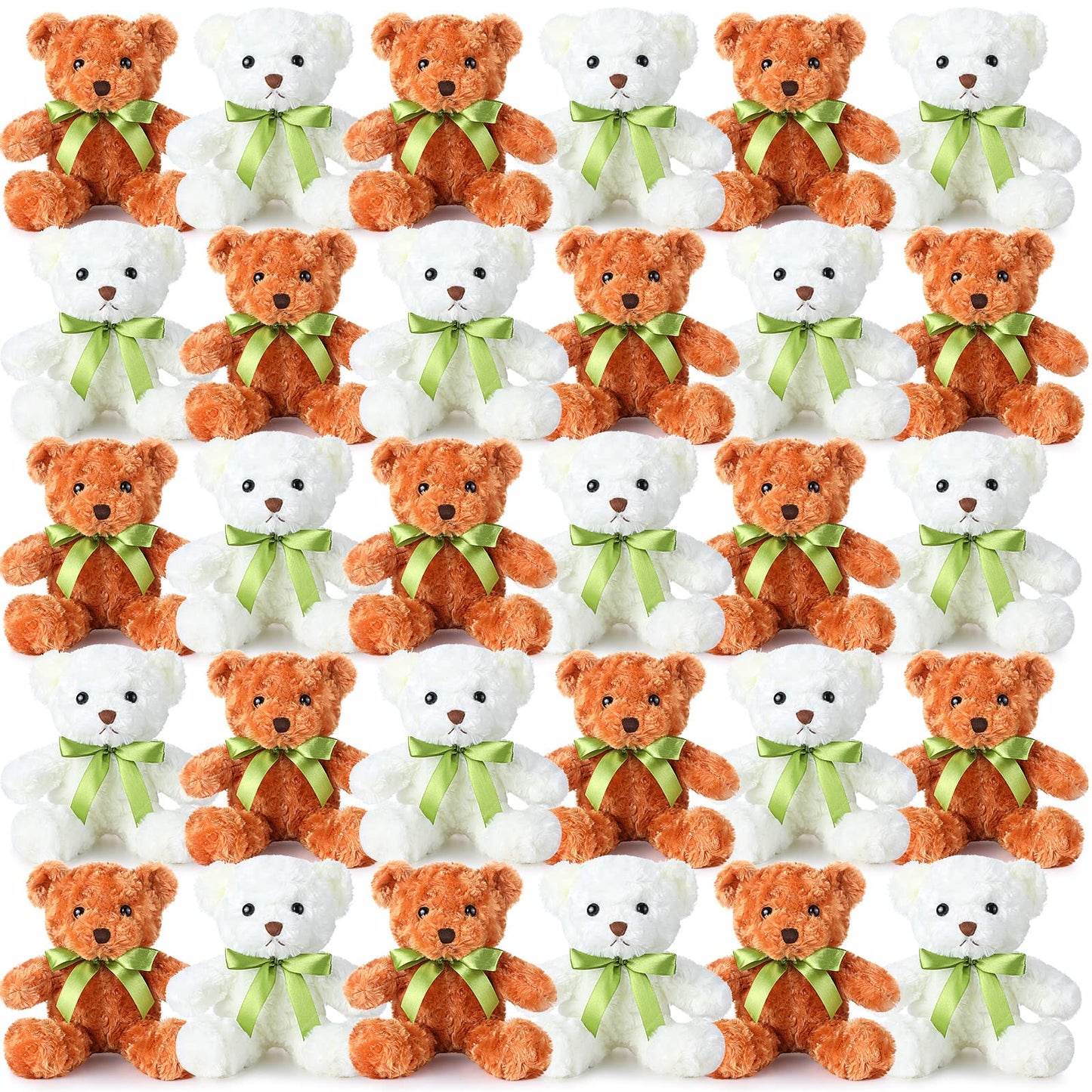 Hungdao 36 Pcs Plush Bears Bulk 10 Inch Bears with Bow Cute White and Light Brown Stuffed Animals Small Soft Plush Toys Gifts for Birthday Graduation Wedding Baby Shower Party Favors