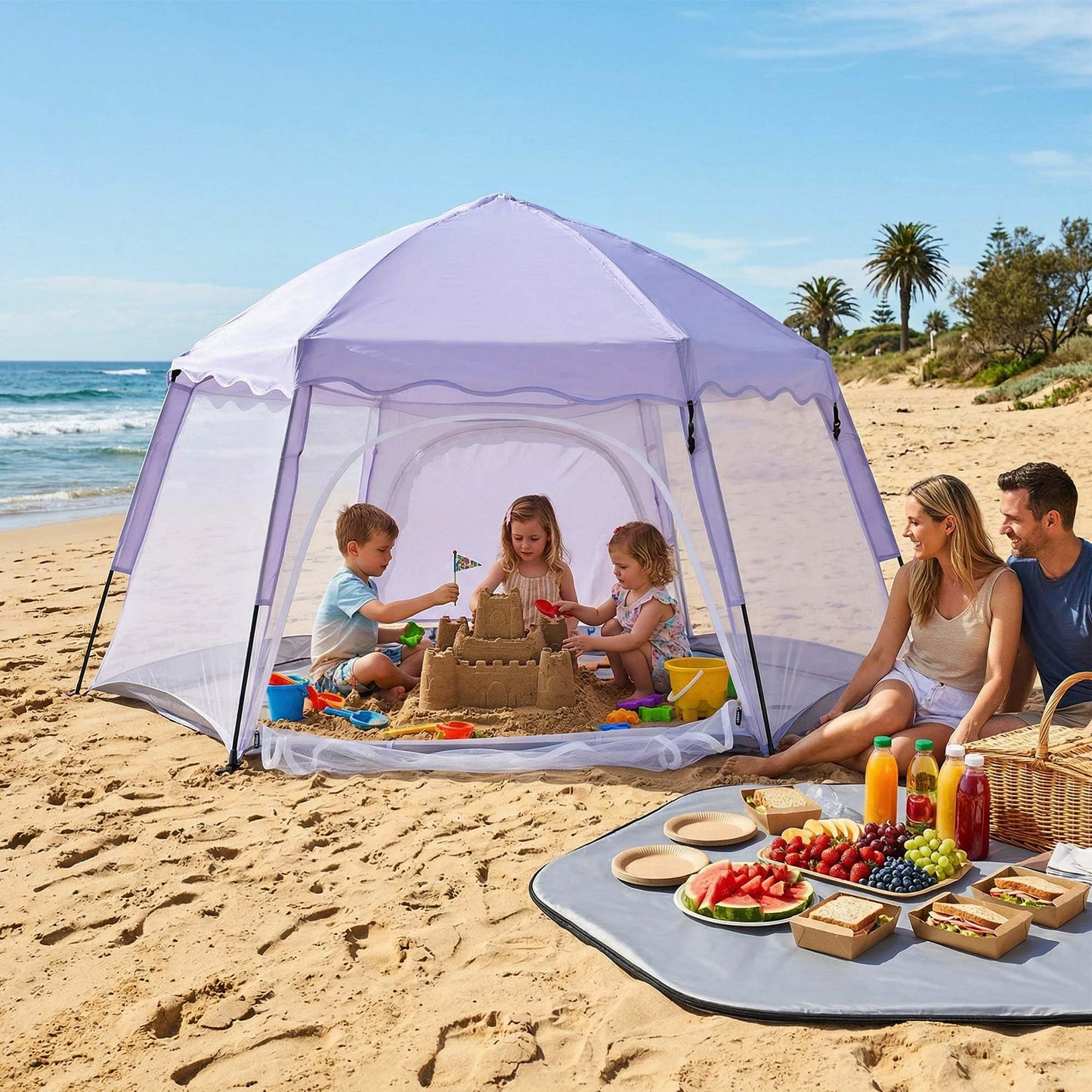 Porayhut Large Pop Up Play Tent for Kids, 78" Instant Toddler Playhouse with Removable Floor & UV50+ Sun Shade, 360° Mesh Mosquito-Free Tent for Indoor Outdoor Beach Backyard, Fits 4 Kids