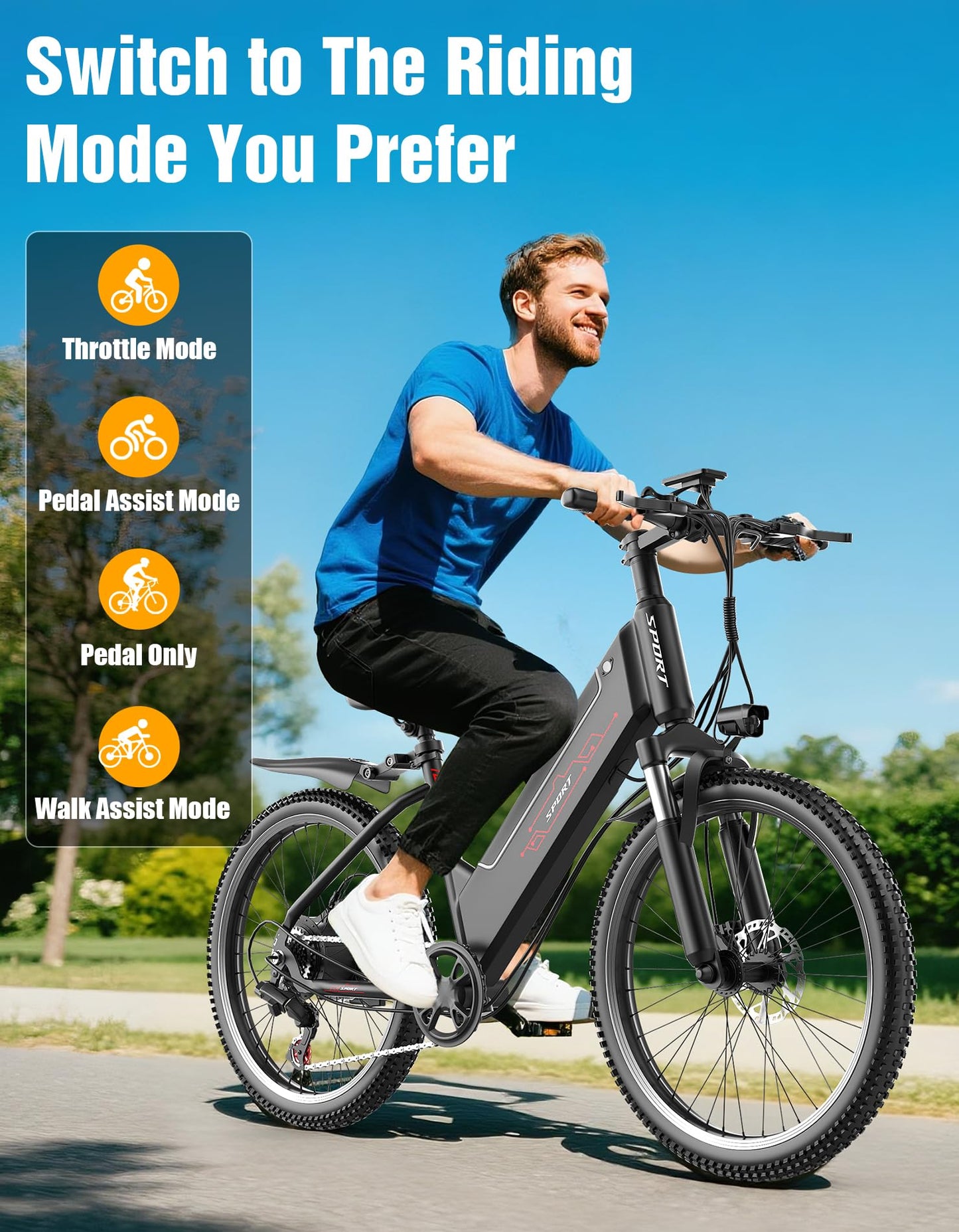 Electric Bike for Adults, 1500W Peak E bike with 48V 12Ah Internal Removable Battery, 26" Electric Bicycle Up to 25MPH, 65 Miles Long Range, 5 Modes & 7 Speeds, Lightweight Cruiser E-bike for Commute