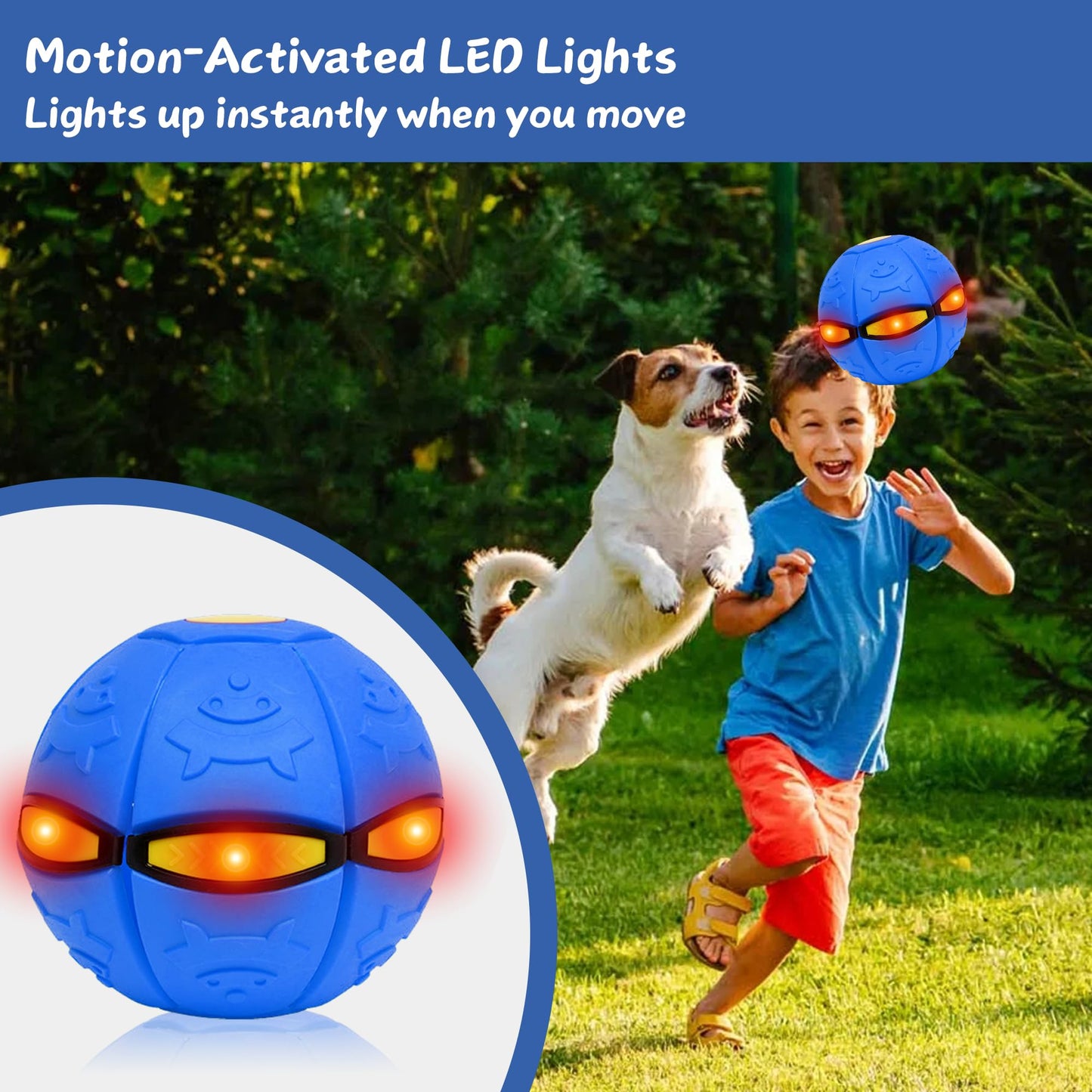 Ageroul 2-in-1 Magic Ball Toy with LED Lights – Bouncing Ball & Flying Saucer Combo, Color-Changing Boomerang Sphere for Outdoor Play, Kids & Family Games (Blue)