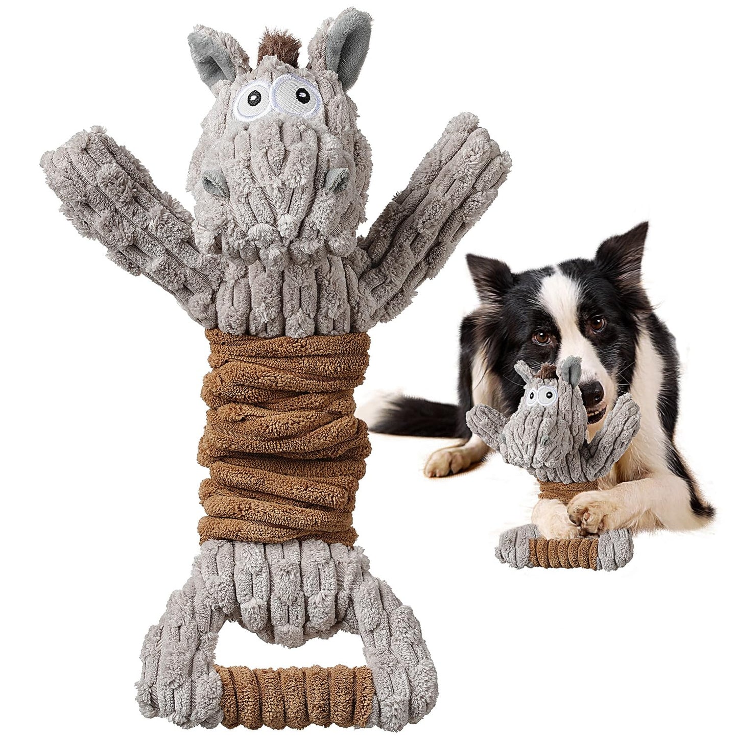 Squeaky Dog Toy, Durable Dog Toy Large Breed, Tug of War Dogs Interactive Toy, Stuffed Plush Puppy Toys with Crinkle Paper for Small, Middle, and Big Dogs(Tug of War Series, Donkey)