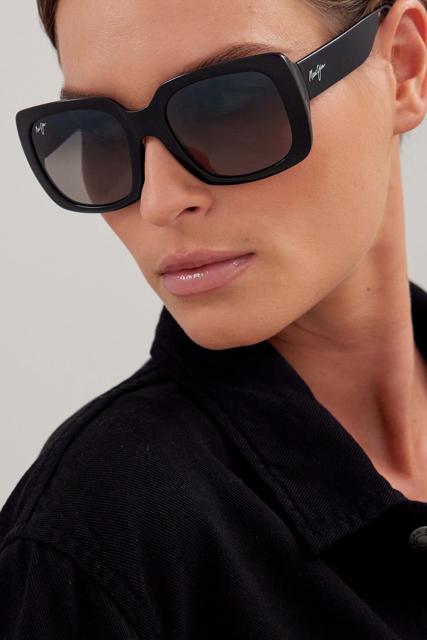 Maui Jim Women's Two Steps Polarized Fashion Sunglasses, Black Gloss/Neutral Grey, Medium