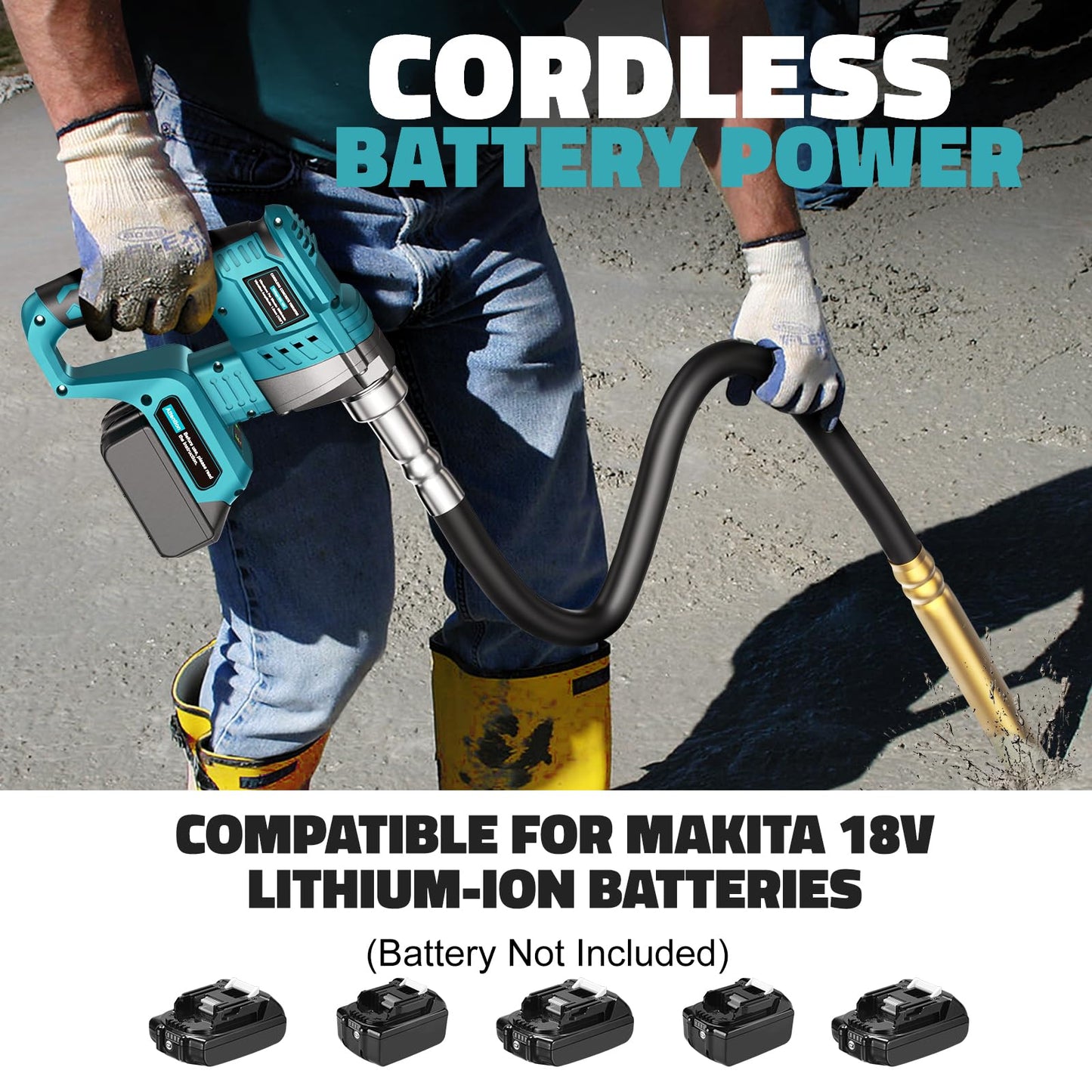LIVOWALNY Handheld Concrete Vibrating Tool Compatible with Makita 18V Battery, 600W Cordless Electric Concrete Vibrator w/3.8ft Shaft Rod, Portable Pencil Cement Vibrarator Remove Bubble Mix Concrete