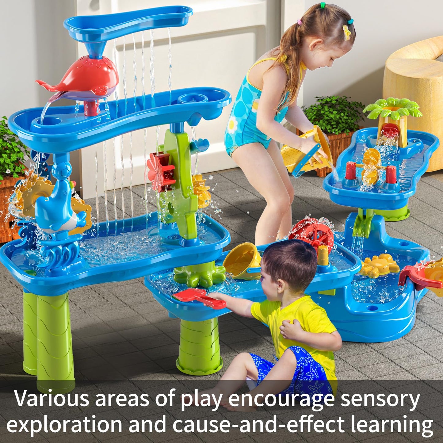 KIZONLY Water Table for Toddlers 1-3 3-5, 5-Tier Water Table for Kids with Sand Beach Toys, Water and Sand Sensory Table Beach Outdoor Birthday Gifts Toys for Kids Toddlers Age 3 4 5 6 7 8 Boys Girls