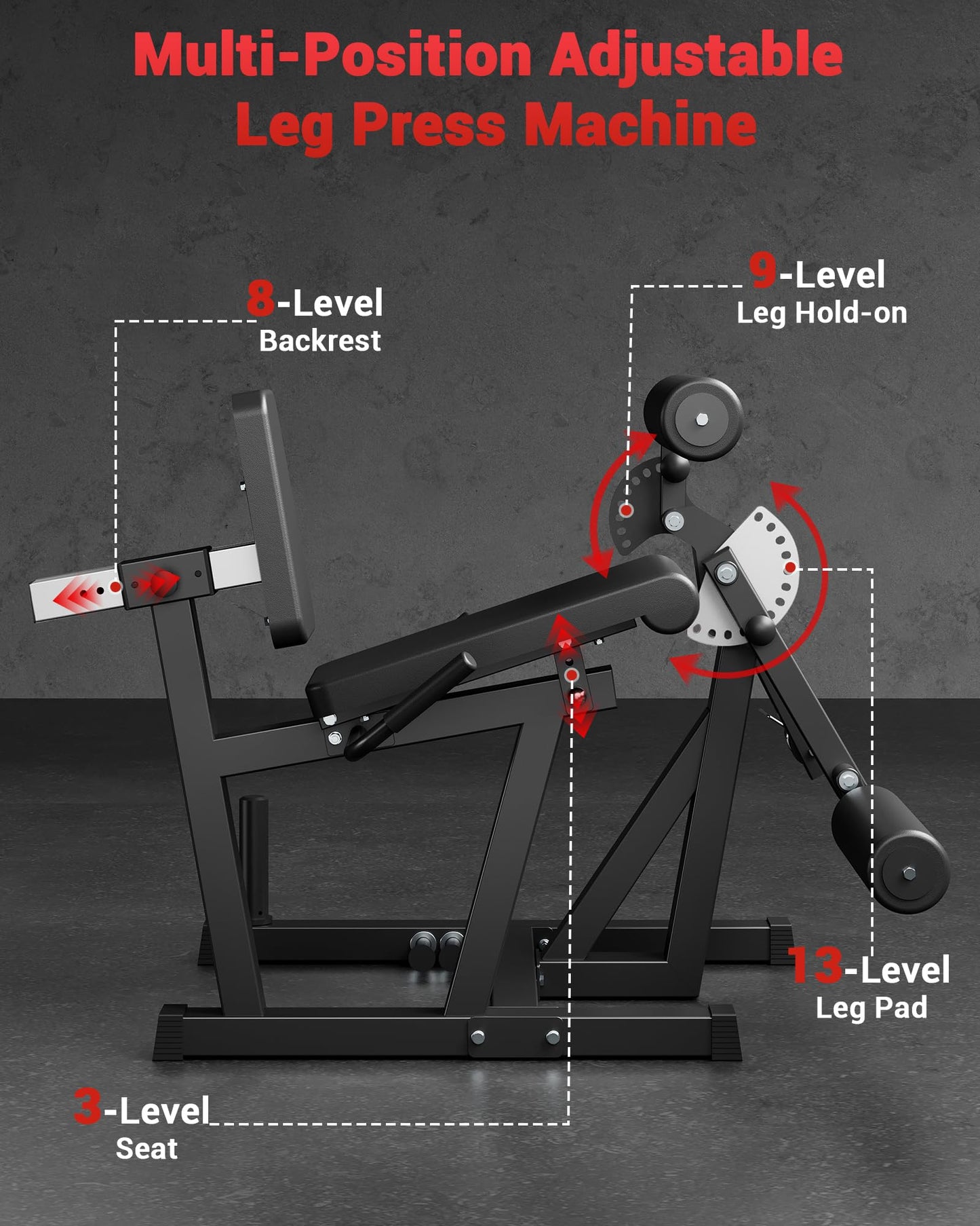 Garvee Leg Extension and Curl Machine, 4 in-1 Leg Press Machines for Home Gym, 700 LBS Weight Capacity Adjustable Workout Equipment, Exercise Bench for Lower Body (Red and Black)