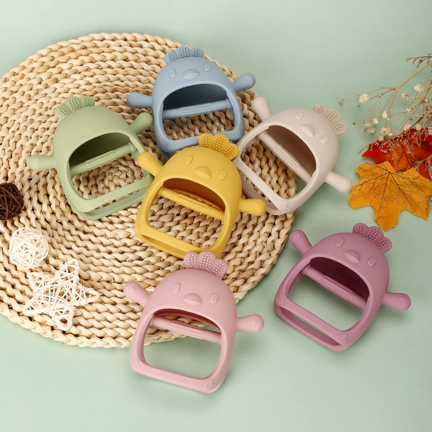 Socub 2 Pack Silicone Baby Teether Toys for Infants 3-6 6-12 Months, BPA Free Anti-Drop Silicone Mitten Teething Toy, Baby Chew Toys for Sucking Needs, Newborn Essentials & Baby Shower Gifts(Girl/Boy)