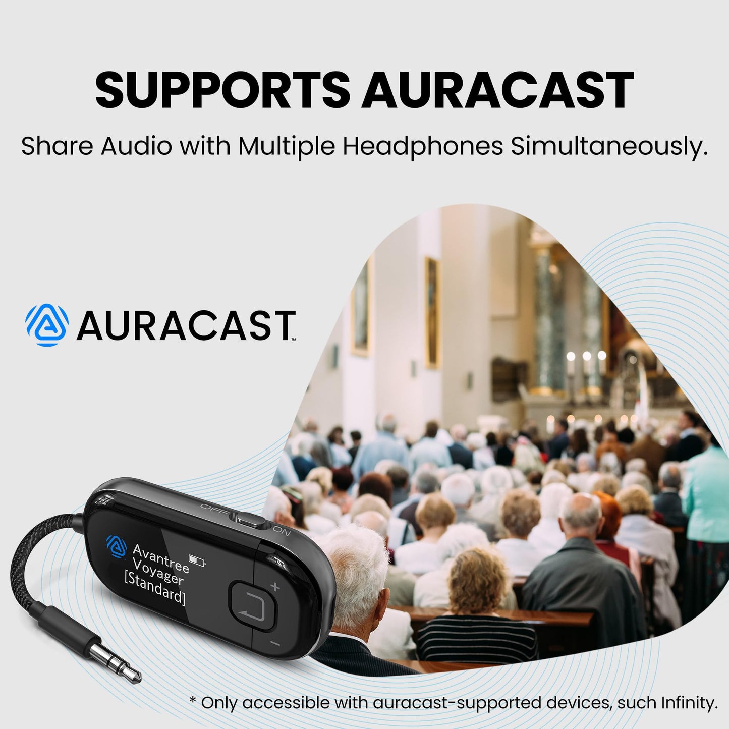 Avantree Voyager - Airplane Bluetooth Adapter for Headphones & AirPods, Bluetooth 5.4 with Latest Auracast & OLED Display, Qualcomm Chip, aptX Adaptive, Wireless Audio Transmitter for Travel & Flight