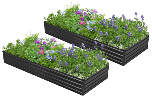 Easllre 2PCS 8x4x1ft Galvanized Raised Garden Bed Kit, Galvanized Planter Raised Garden Boxes Outdoor, Large Metal Raised Garden Beds for Vegetables,Black