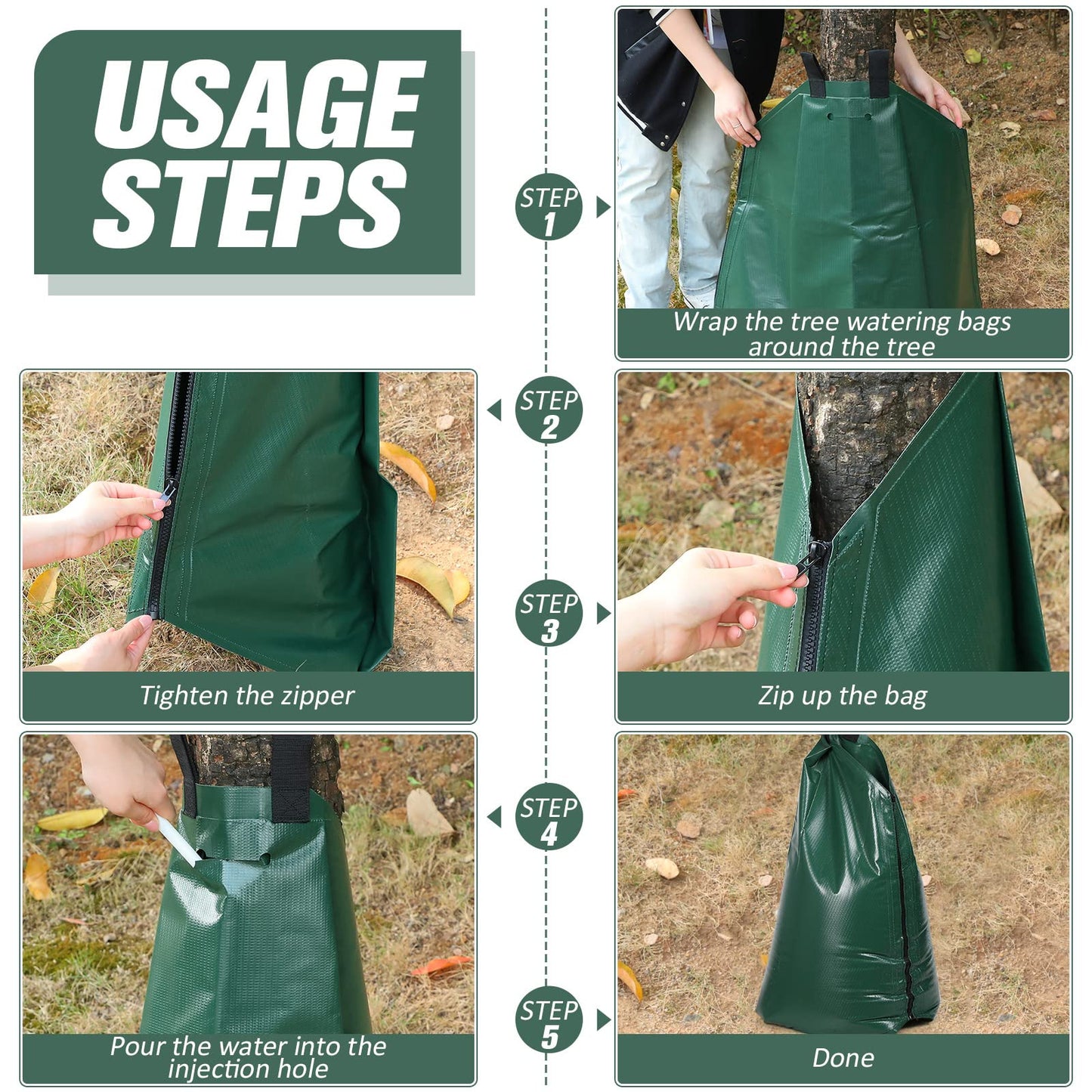 Amylove 20 Pack Tree Watering Bags 20 Gallon PVC Slow Release Heavy Duty Tree Water Bag Bulk with Zipper and Handle Reusable Plant Drip Irrigation System for Irrigation, 5-8 Hours Releasing Time