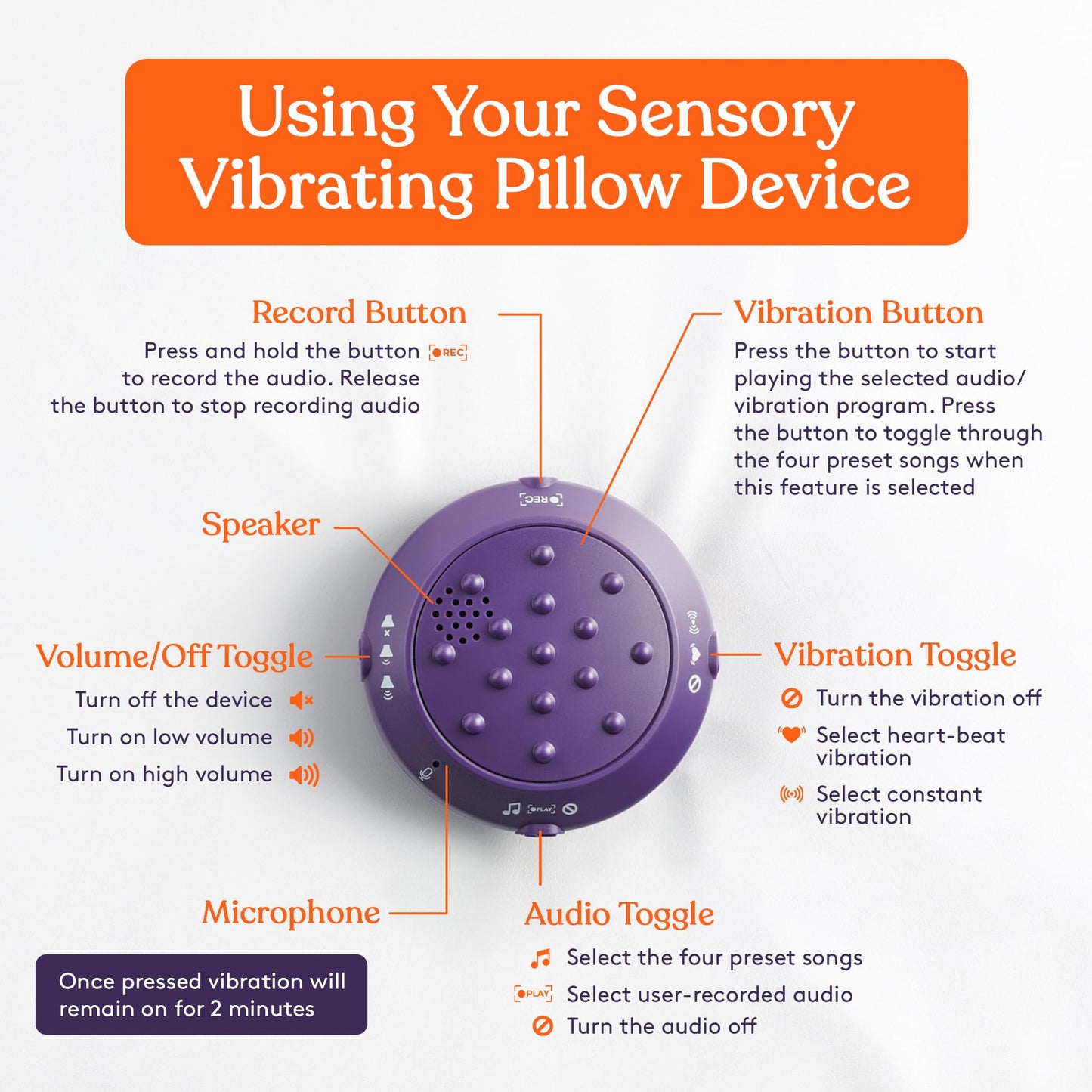 Special Supplies Vibrating Pillow Sensory Pressure Activated for Kids and Adults, 12” Plush Minky Soft Cover, Textured Therapy Stimulation Bumps-Vibrations, Music & Voice Recording (Blue)