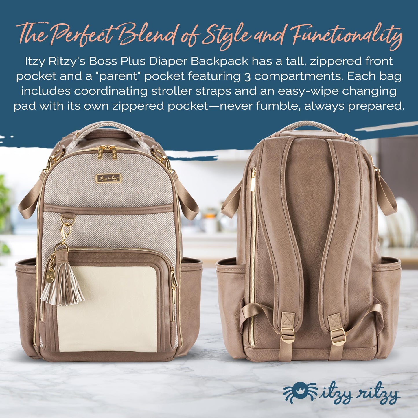 Itzy Ritzy Diaper Bag Backpack – Large Capacity Boss Plus Baby Backpack Diaper Bag & Packing Cubes - Set of 3 Packing Cubes or Travel Organizers
