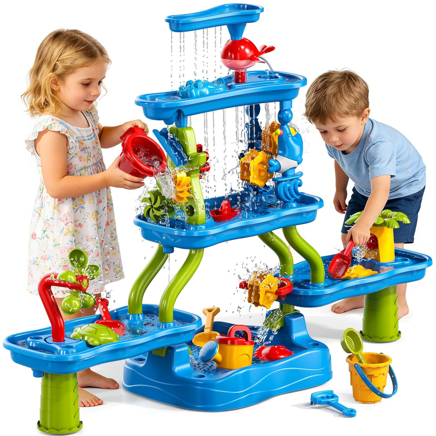 5-Tier Sand and Water Table for Toddlers 1-3 3-5, Kids Sensory Water Table with Rich Accessories, Interactive Activity Sand Water Table Toys for Kids Boys Girls 2 3 4 5 6 Years Old Indoor Outdoor Play