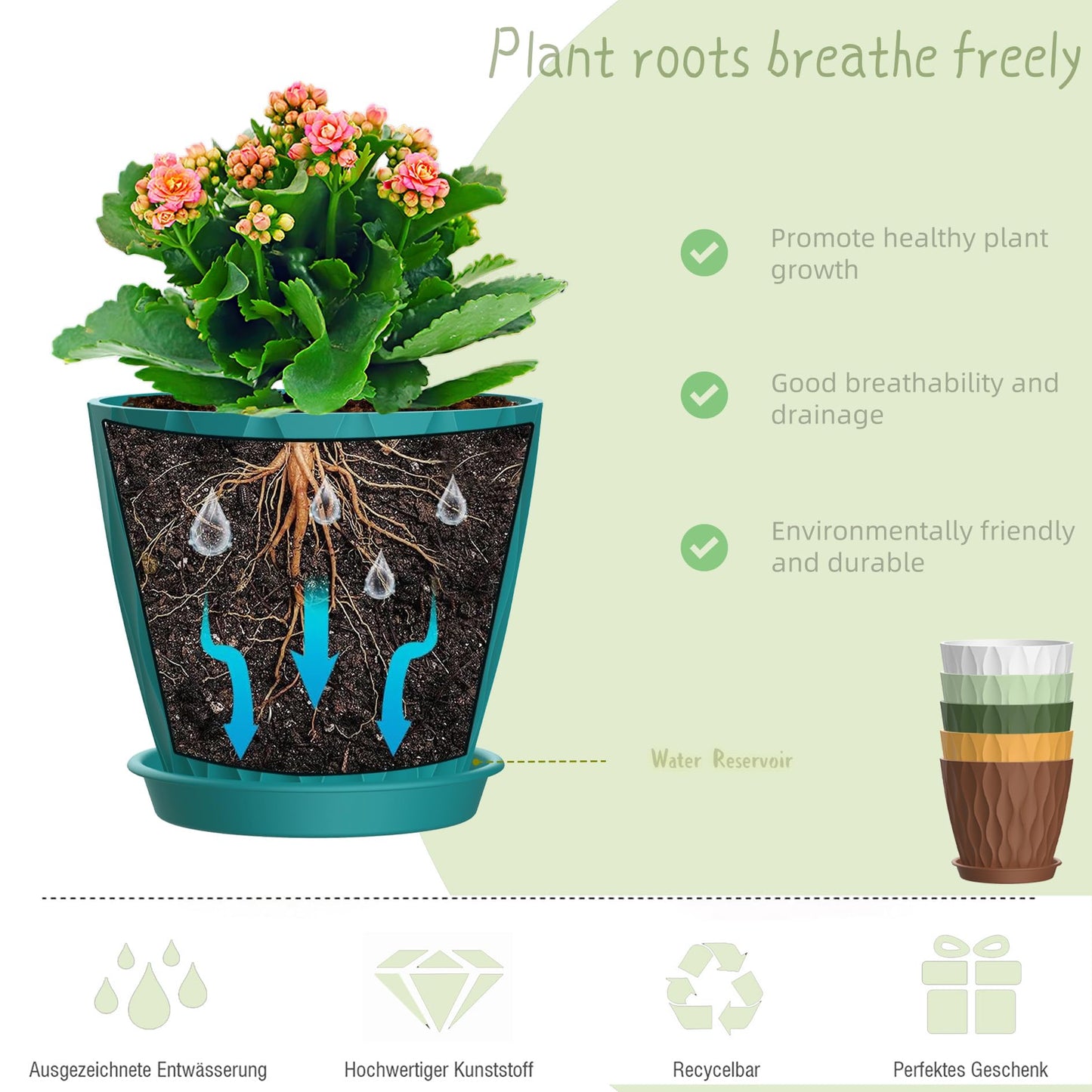SQKH 4 Inch Plant Pots, 6 Pack Indoor Flower Pots, Planters with Drainage Holes and Trays for Orchids, Violets, Succulents, Herbs, and Other Plants,Corolful