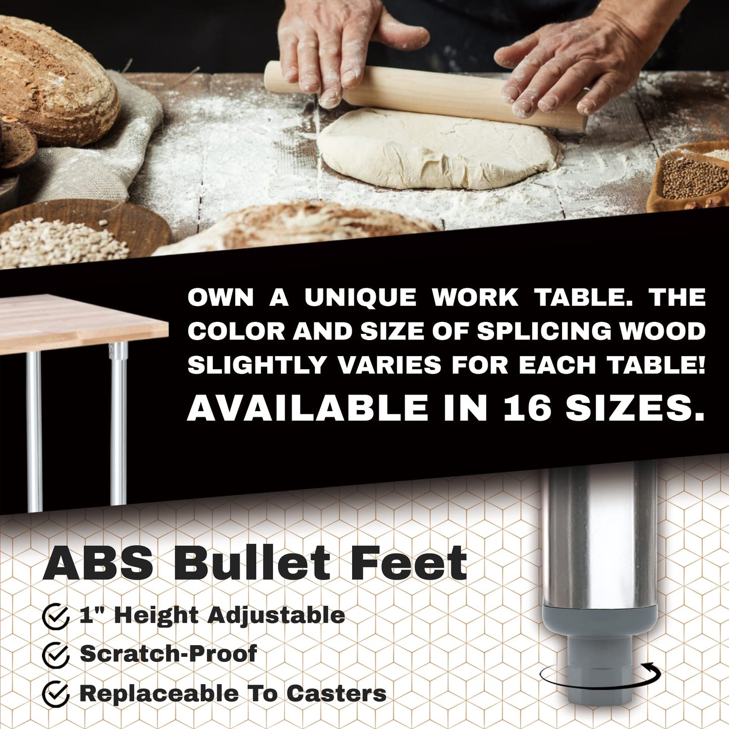 DuraSteel US Maple Top Work Table - 30 x 24 x 35 Inch Commercial Butcher Block Wooden Workbench with Adjustable Lower Shelf - Fits Restaurant, Warehouse, Home, Kitchen, Garage