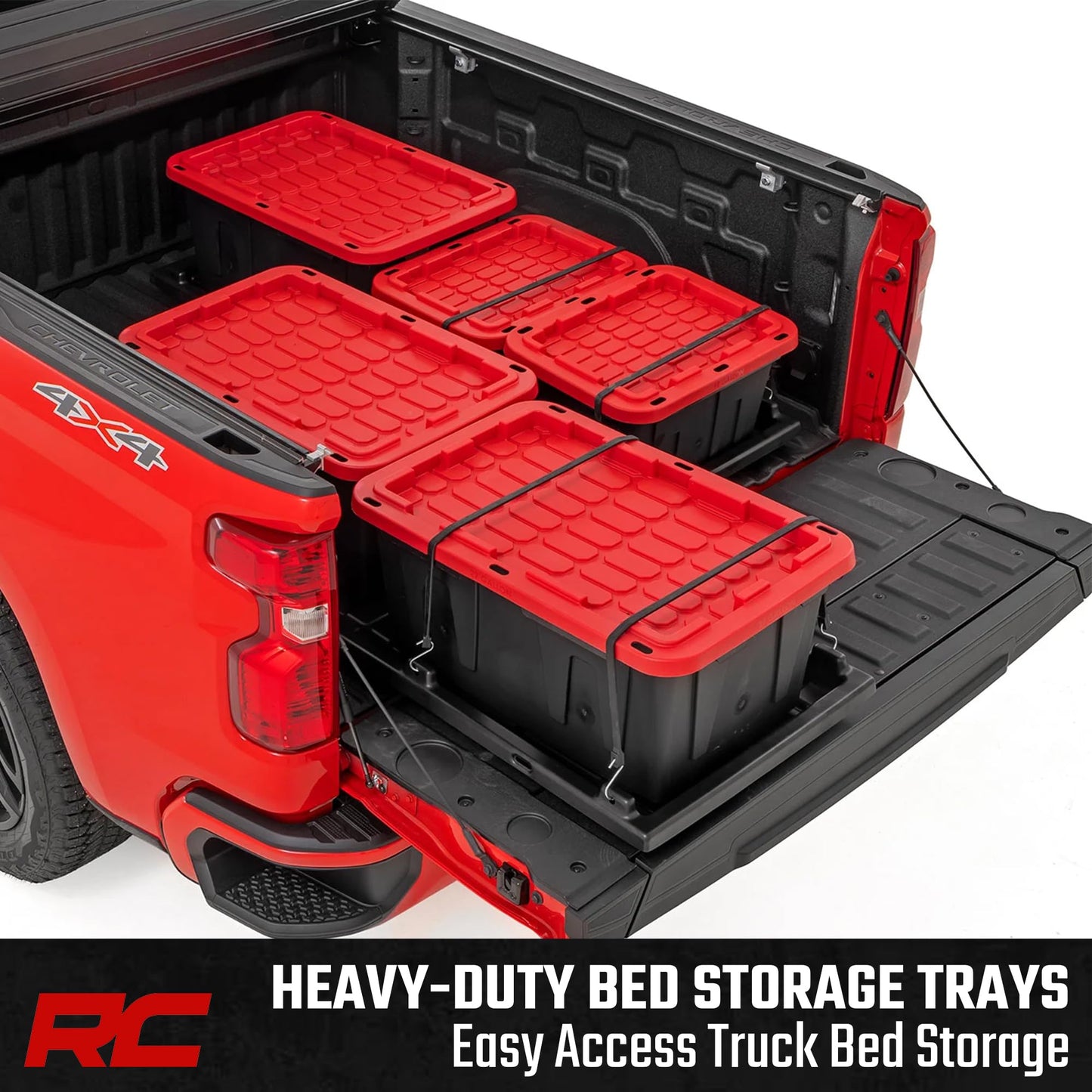 Rough Country Slide-Out Truck Bed Cargo Tray - Long Bed Organizer for 5'7"+ Beds, Heavy-Duty Polyethylene, UV-Protected, Easy Tailgate Access