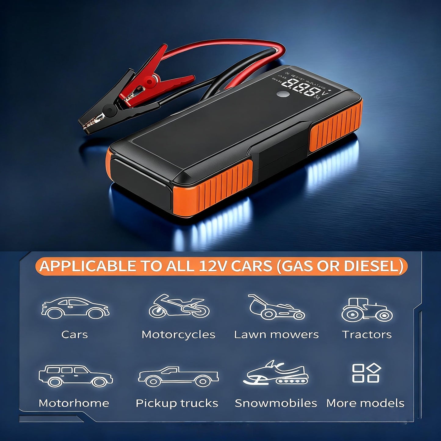 EAJION 12V Super Capacitor Jump Starter, Batteryless Portable Jump Box, Jumper Cables for for 6.0 Gas & 4.0 Diesel Cars, No Pre-Charge with Built-in Supercapacitor, Portable Emergency Auto Starter