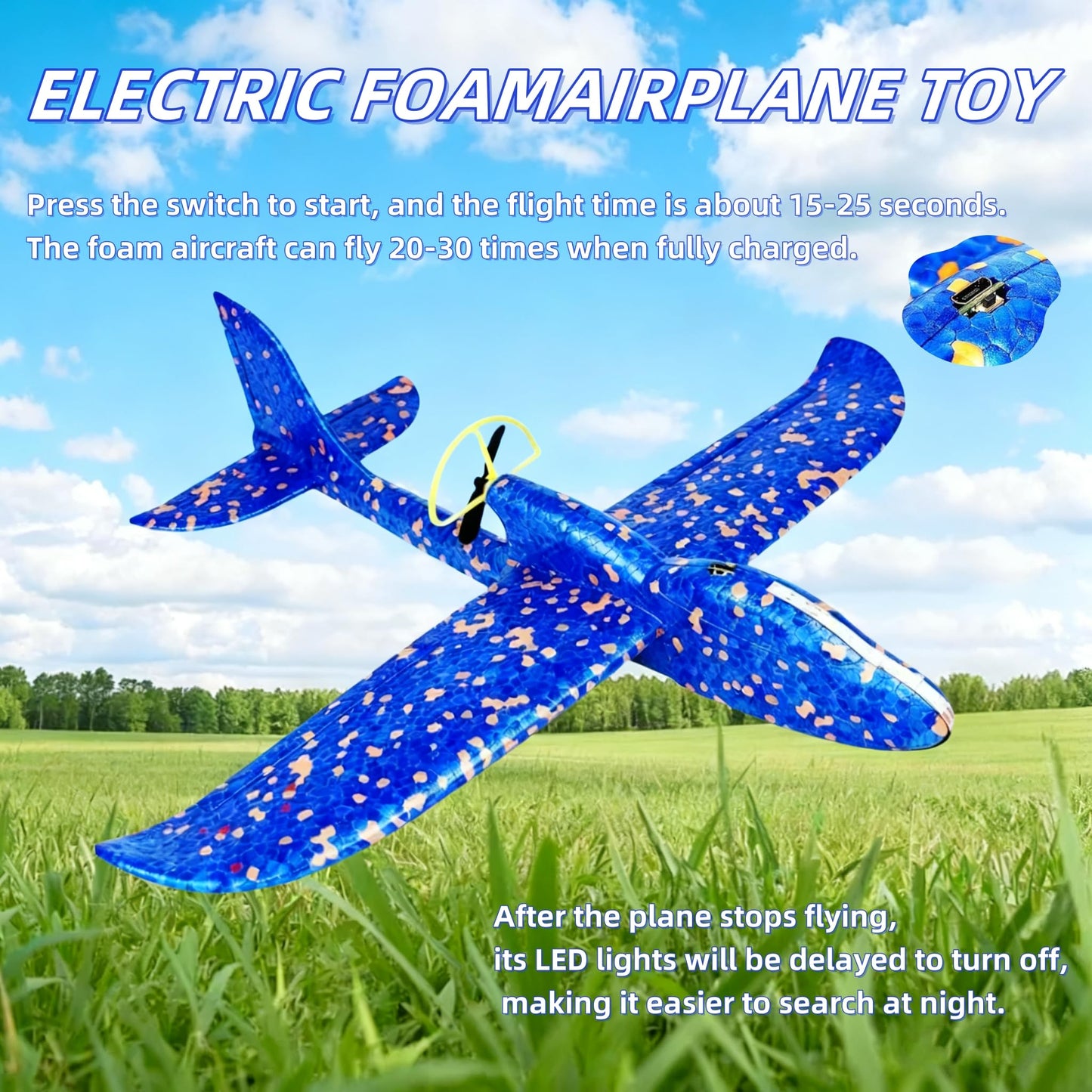 HSRBO Electric Foam Airplane Toy, Throwing Glider Airplane Toys with USB Charging and LED Glowing, Foam Model Plane & Planes Outdoor Flying Toy