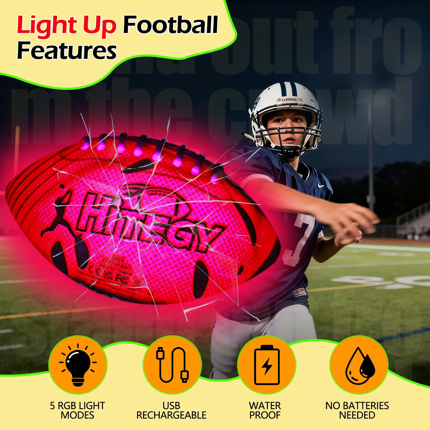 MPMVP Glow in The Dark Football Light Up Football | USB-C Rechargeable LED Ball with Pump | Night Game Ball for Indoor & Outdoor Play | Gift Ready for Boys & Kids (Green Yellow, Size 6)