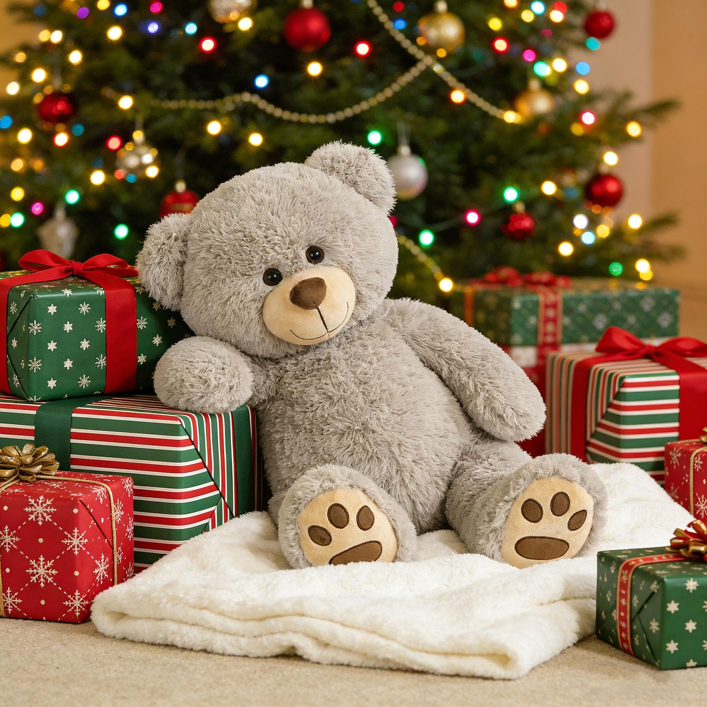 LotFancy Teddy Bear Stuffed Animals, 20 inch Soft Cuddly Cute Plushies, Plush Toys with Footprint Design, Stuffed Animals for Girls Kids Baby Toddlers, Baby Shower Easter Birthday Gift Decor, Grey