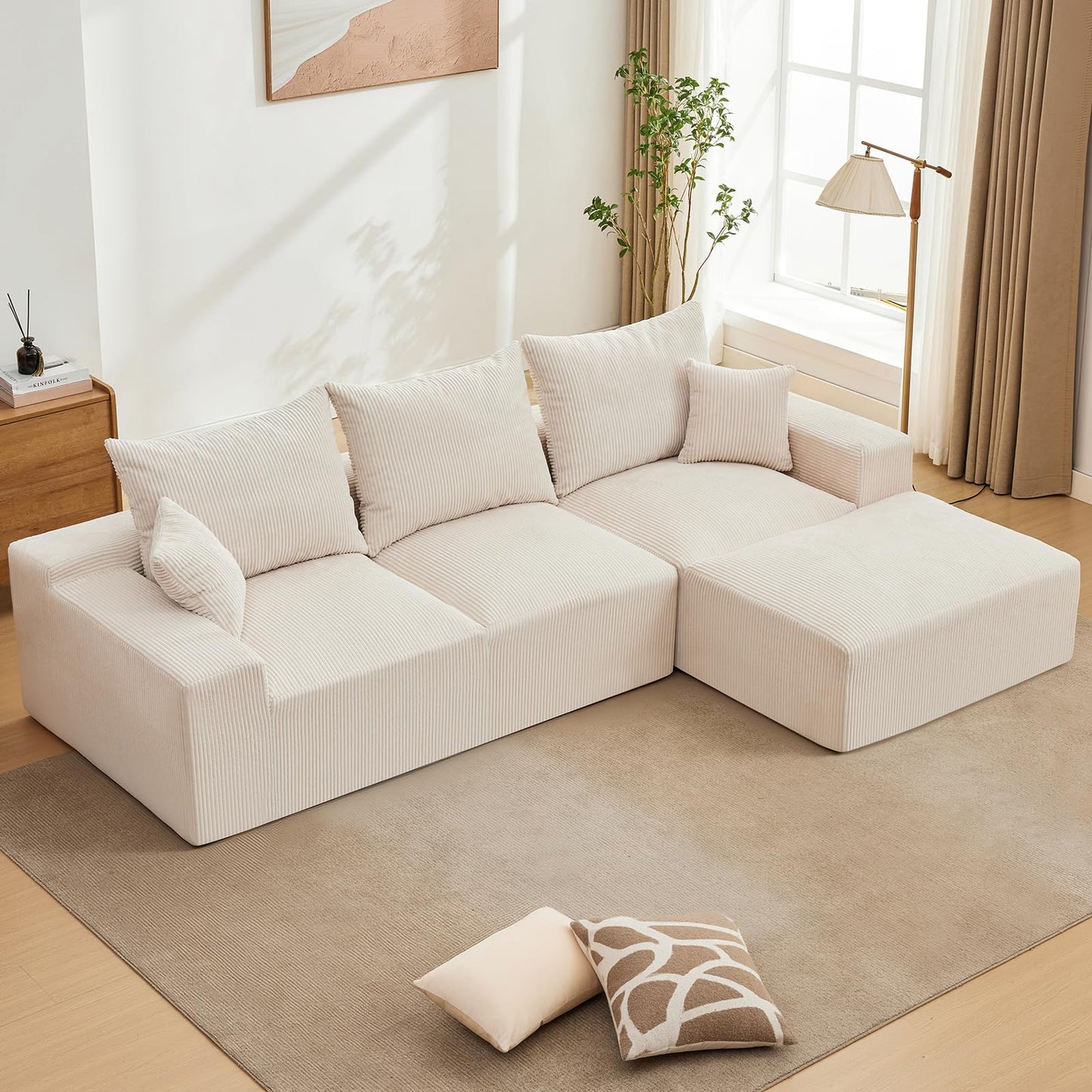 110" Modular Sectional Sofa Couches for Living Room, Cloud Memory Boneless Couch, No Assembly Required,Comfy Cloud 3-Seater Couch with Chaise, Memory Foam Sofa for Offices, Bedroom and Apartment