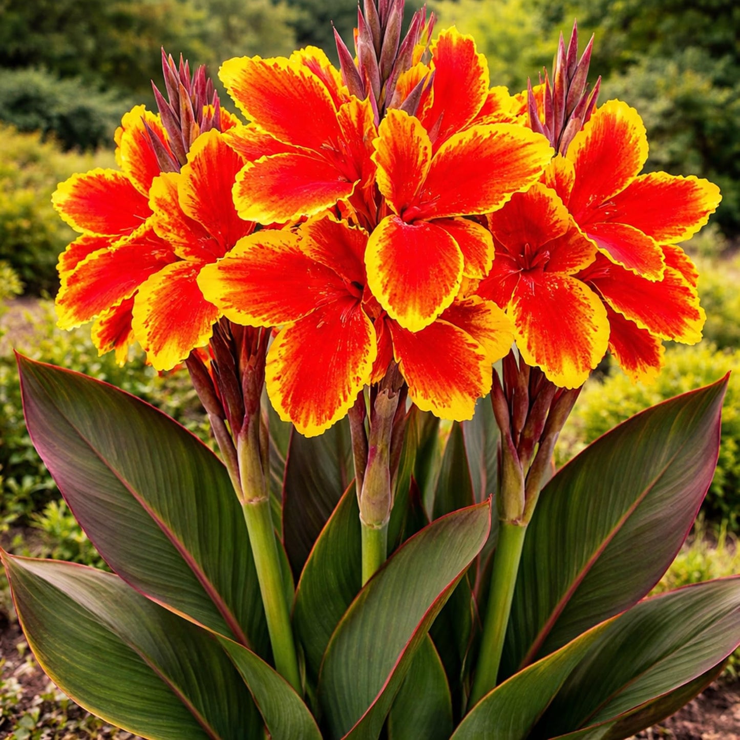 Lucifer Canna Lily Bulbs for Planting – Bright Red Flowers with Golden Yellow Edges – Tropical Summer Blooming Plants – Premium Canna Rhizomes (1 Bulb)