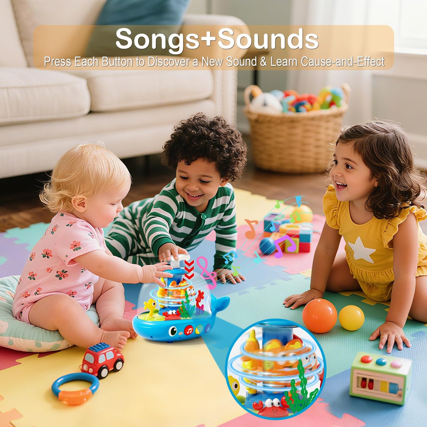 Whale Sensory Spinner Toy for Baby: Light Up Rotating Play with Music – Safe ABS Early Learning Educational Toys for 6 Months+ – Christmas Birthday Gift for Boys and Girls