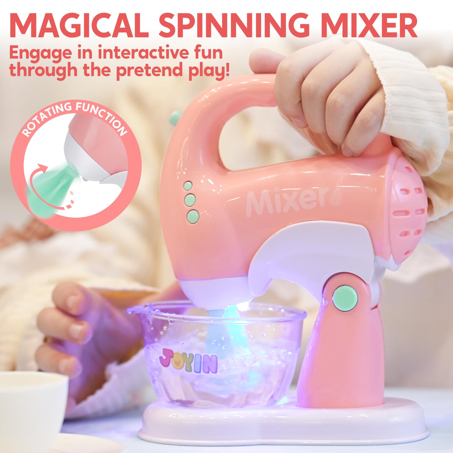 Joyin Play Kitchen Toys, Pretend Food Kitchen Accessories Girls Toy with Coffee Maker, Mixer, Toaster with Realistic Lights& Sounds, Birthday Gift for Kids