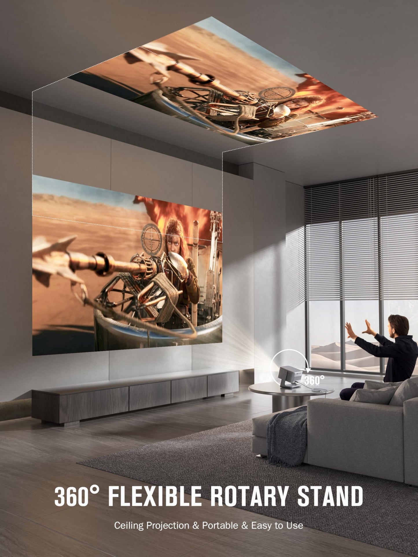 【2200ANSI & Officially-Licensed APP】Smart 4K Projector with WiFi and Bluetooth, VISSPL 3D Dolby Audio and Auto Focus Portable Outdoor Projector, Movie Home Theater Proyector with 360° Adjustable Stand