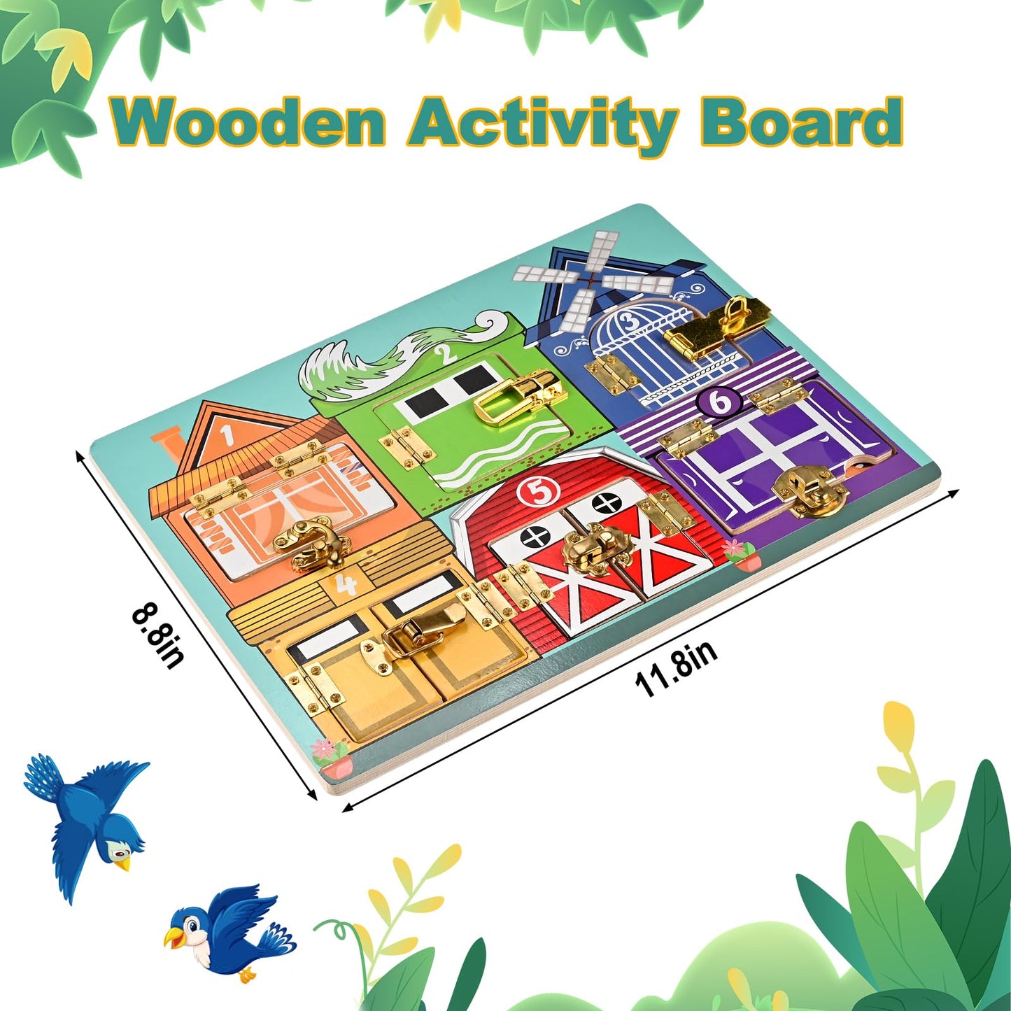 WoodTrove Wooden Activity Board, Wooden Latches Busy Board, Montessori Busy Board, Fine Motor Skills, Educational Preschool Learning Toy for Toddlers 3+