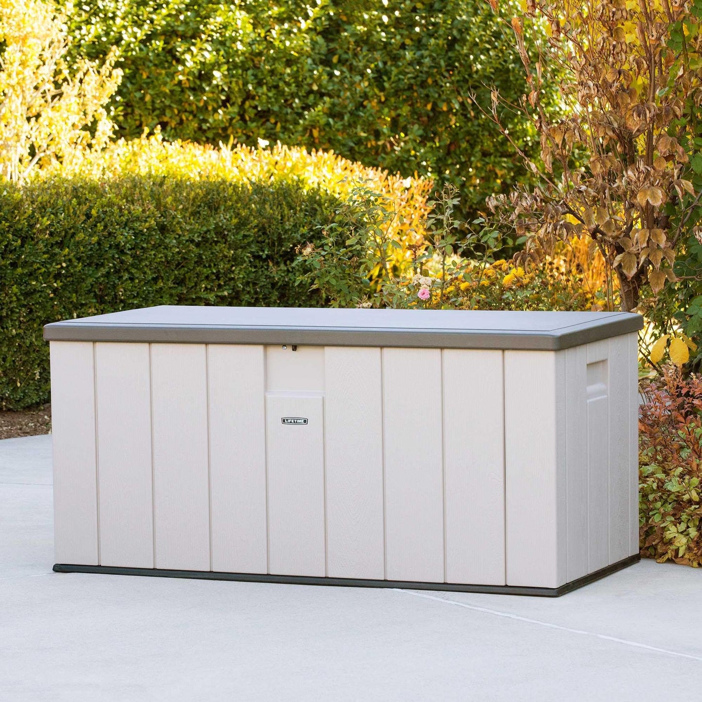 LIFETIME 60254 Heavy-Duty Outdoor Storage Deck Box, 150 Gallon, Desert Sand/Brown