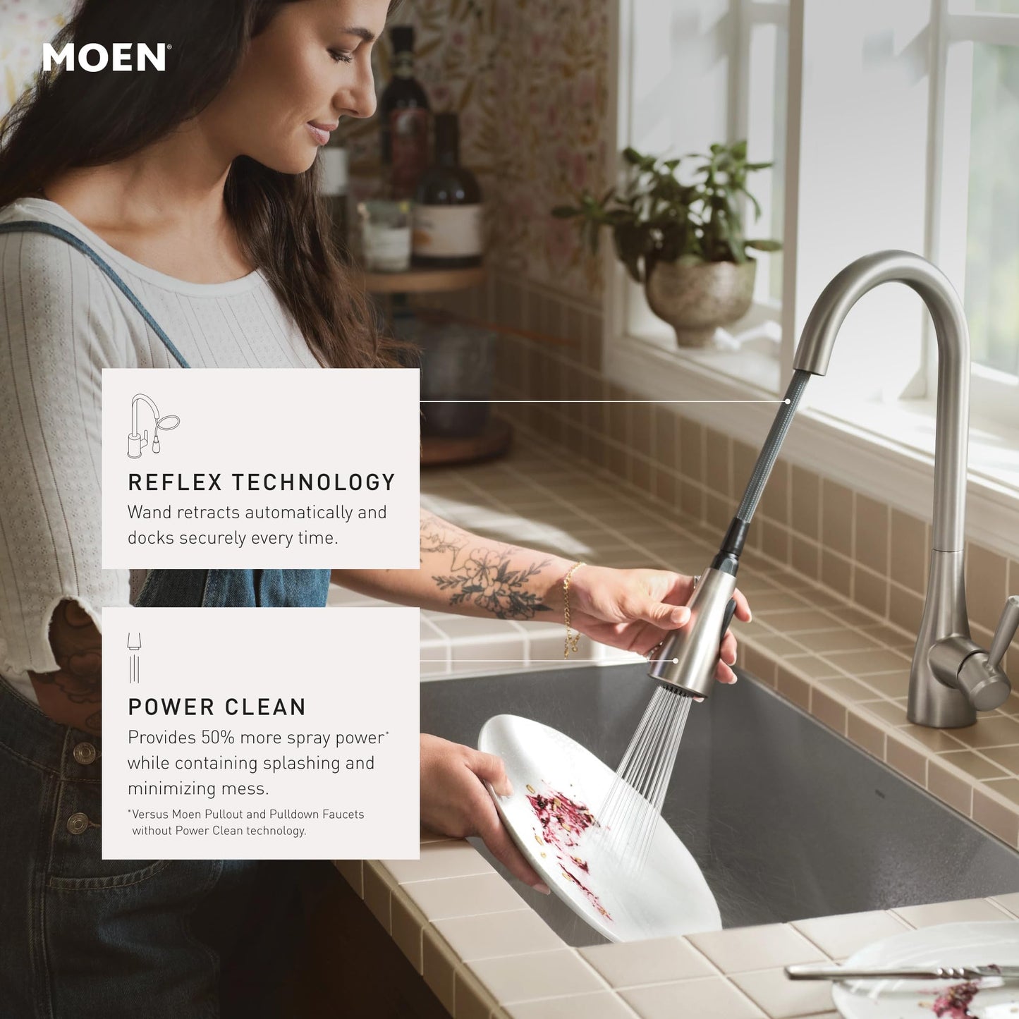 Moen Doherty Spot Resist Stainless Single Handle Pull-Down Kitchen Faucet with Power Clean and Reflex Docking System, 87260SRS