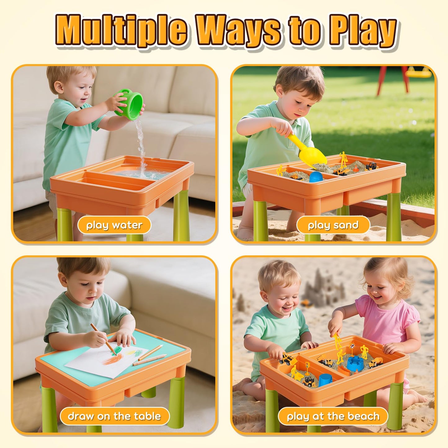 Lehoo Castle Sensory Table with Sensory Sand, Indoor Sensory Bin with Lid & 2.6lbs Play Sand, Construction Kit with 6 Alloy Trucks & Castle Molds, Sensory Toys for Toddler Boys and Girls