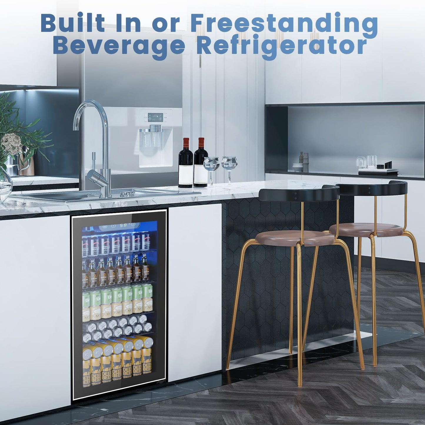 Electactic Mini Fridge 130 Can Beverage Refrigerator Cooler, 3.1 Cu.Ft Drink Fridge for Soda Wine Beer, Adjustable Temperature Control for Home Office, Black
