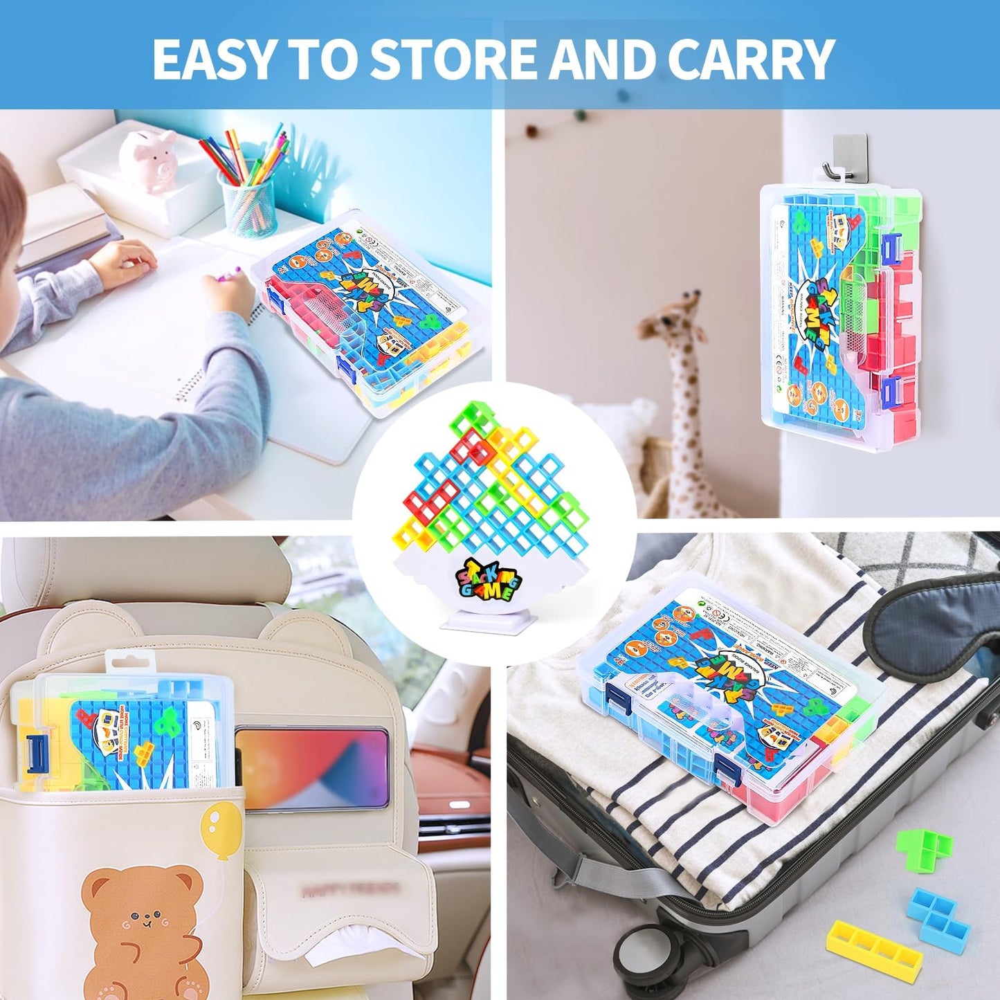 BBnote 48PCS Stack Game for Adult & Kids, Tetra Board Tower Games for Family Travel Party, 2 Players Balance Stacking Toy Attack, Team Toys Building Block