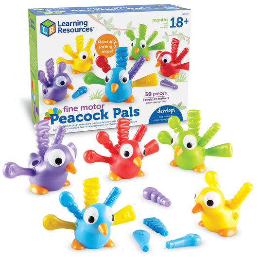 Learning Resources Fine Motor Peacock Pals - Toddler Montessori Toys, Sorting Stacking and Matching Shape Skill Activities, Color Recognition, Gifts for Boys and Girls
