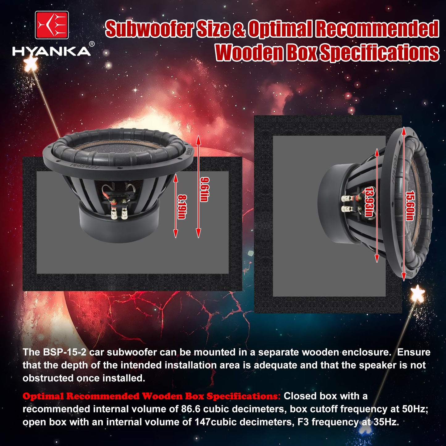 H YANKA BSP-15-2 15 Inch Subwoofer – 3200W Max Power, 3" Dual Voice Coil, 2 Ohm, Car Audio Subwoofer, Black Aluminum Basket, Paper Cone, Deep Bass for Cars