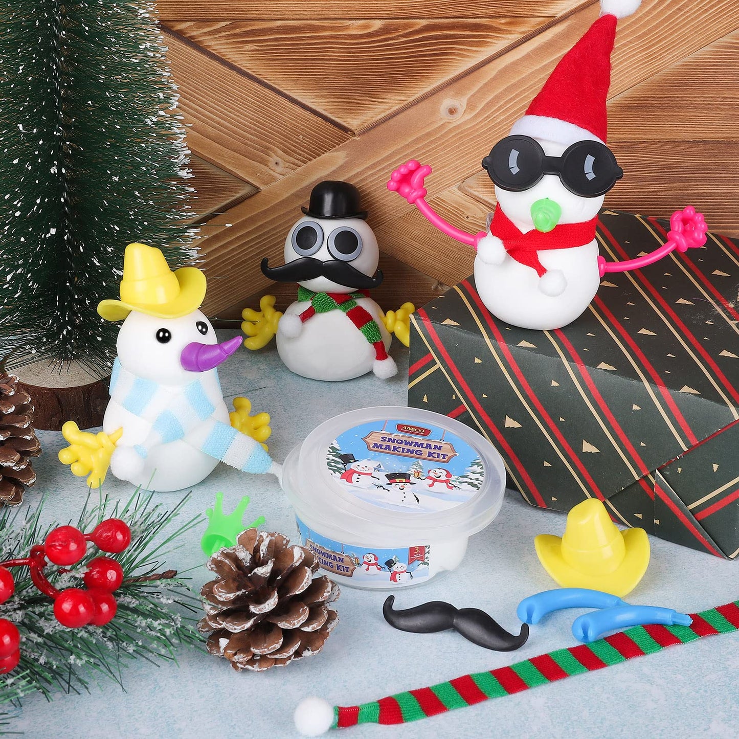Aneco 12 Pack Christmas Build Snowman Modeling Clay Christmas DIY Craft Kit Air Dry Snowman Decorating Kit Winter Snowman Gift Toys for Christmas Holiday Decorations