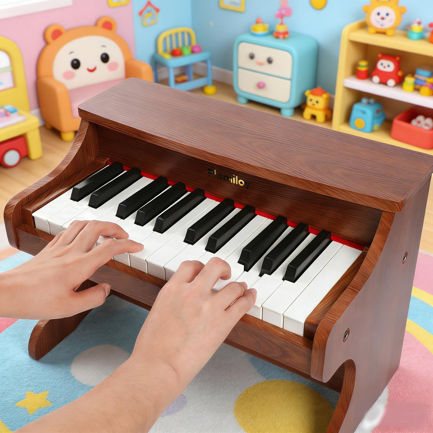PLAMILOY Kids Piano, Toddler 25-Keys (Upright) Wooden Digital Keyboard Piano, First Instrument Toy for Baby Beginner 3 Ages+, Surprise Educational Early Learning Birthday Gift for Boys Girls