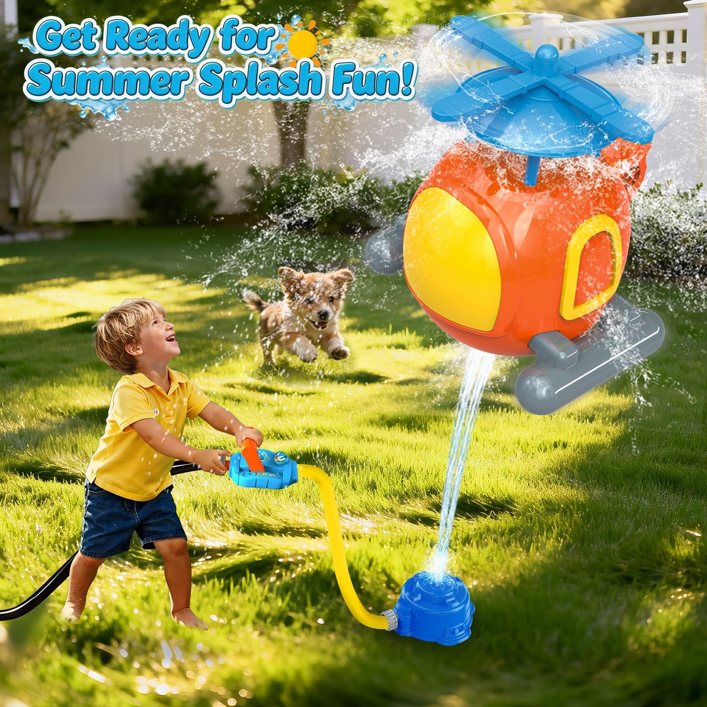 Helicopter Water Sprinkler for Kids Outdoor Play 4-12, Summer Outside Backyard Spinning Splashing Fun Sprinklers Toys-Sprays Up to 4-6ft High, Helicopter Launcher Outdoor Water Fun Toys for Kids