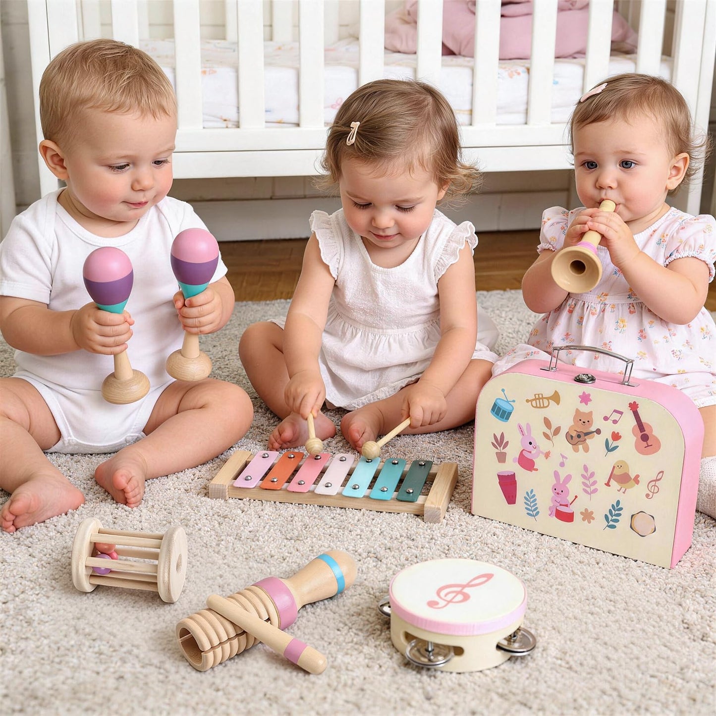 Toyssa Baby Musical Instruments, Montessori Wooden Musical Toys for Toddlers 2-3 with Xylophone Maracas Tambourine and Gift Box Kids Preschool Educational Birthday Gifts for 2 3 4 5 Year Old